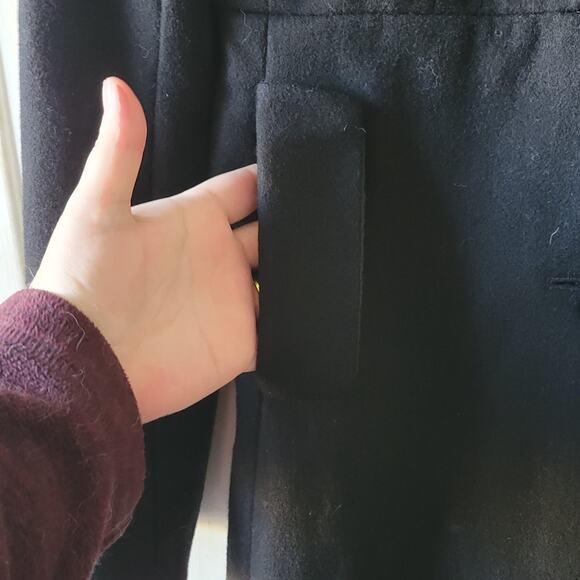Size 9 J. Crew black wool long pea coat with pockets - Picture 3 of 4